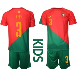Fotbollsset Barn Portugal Pepe #3 Hemmatröja VM 2022 Mini-Kit Kortärmad (+ korta byxor)