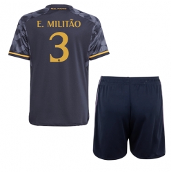 Fotbollsset Barn Real Madrid Eder Militao #3 Bortatröja 2023-24 Mini-Kit Kortärmad (+ korta byxor)