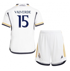 Fotbollsset Barn Real Madrid Federico Valverde #15 Hemmatröja 2023-24 Mini-Kit Kortärmad (+ korta byxor)