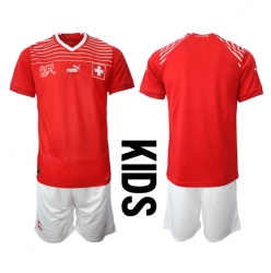 Fotbollsset Barn Schweiz Hemmatröja VM 2022 Mini-Kit Kortärmad (+ korta byxor)