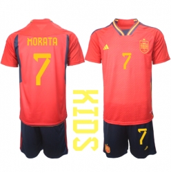Fotbollsset Barn Spanien Alvaro Morata #7 Hemmatröja VM 2022 Mini-Kit Kortärmad (+ korta byxor)