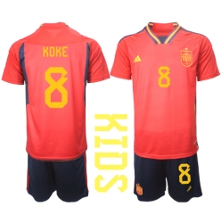 Fotbollsset Barn Spanien Koke #8 Hemmatröja VM 2022 Mini-Kit Kortärmad (+ korta byxor)